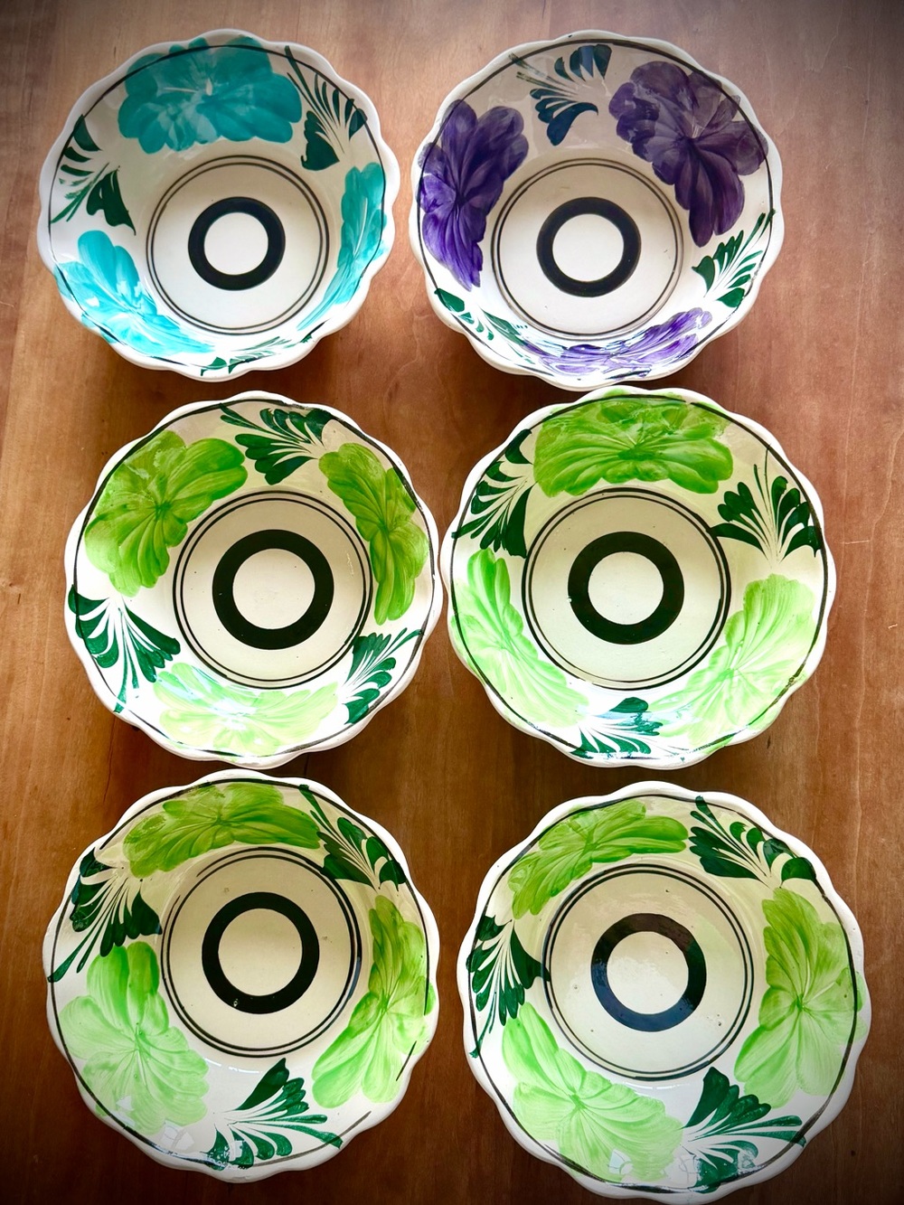 Hand-Painted Floral Ceramic Serving Bowls - Set of 6